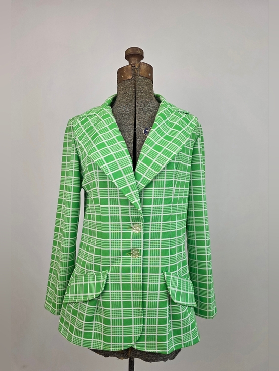 Russ Jackets & Blazers - Russ Vintage 70's Medium Green White Plaid Wide Peaked Lapel Jacket Size Medium